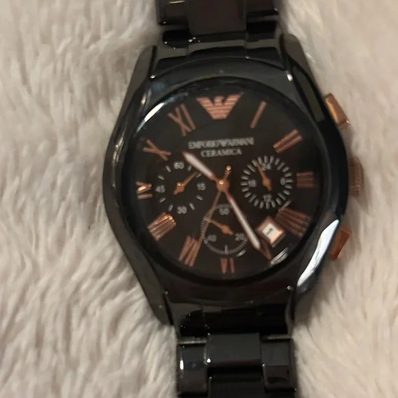 Emporio Armani AR1410 Ceramica Men’s Analog Black and Rose Gold Versatile Watch - Picture 12 of 16
